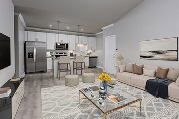 Living room with kitchen view 